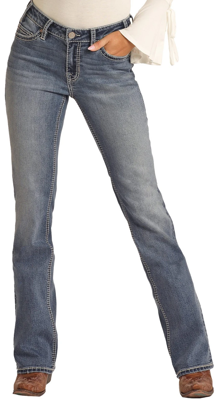 Mid Rise Stretch Cowhide Embellished Bootcut Jeans 2 Mid Rise Stretch Cowhide Embellished Bootcut Jeans - Image 2