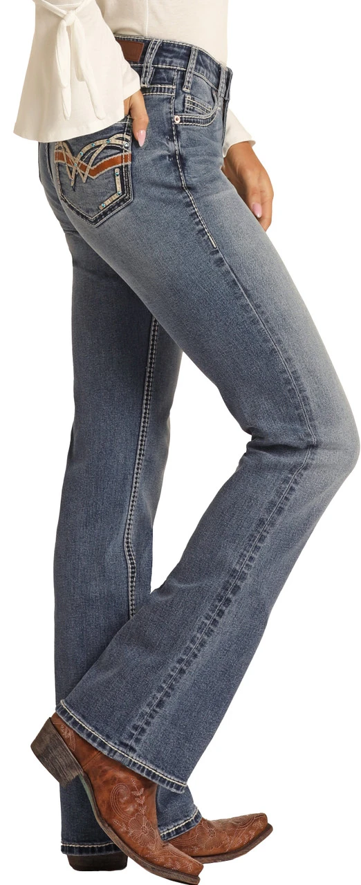 Mid Rise Stretch Cowhide Embellished Bootcut Jeans 3 Mid Rise Stretch Cowhide Embellished Bootcut Jeans - Image 3