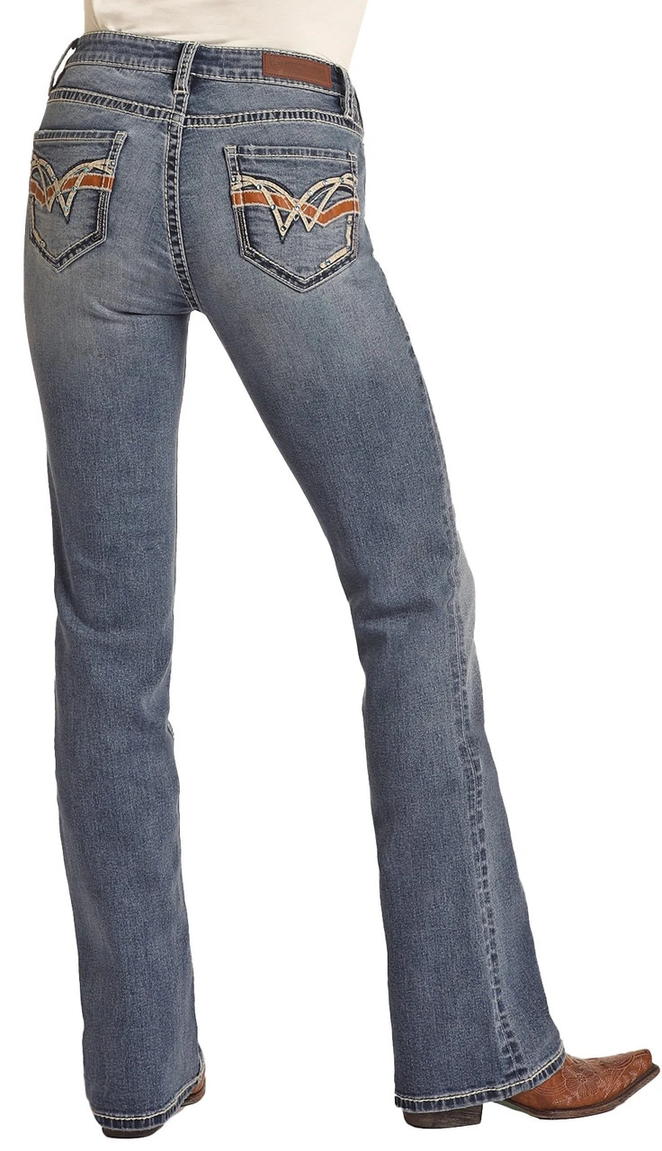 Mid Rise Stretch Cowhide Embellished Bootcut Jeans 1 Mid Rise Stretch Cowhide Embellished Bootcut Jeans