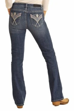 Mid Rise Criss Cross Aztec Bootcut Jeans