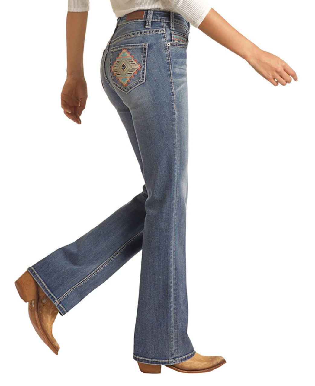Mid Rise Extra Stretch Aqua Aztec Bootcut Jeans 3 Mid Rise Extra Stretch Aqua Aztec Bootcut Jeans - Image 3