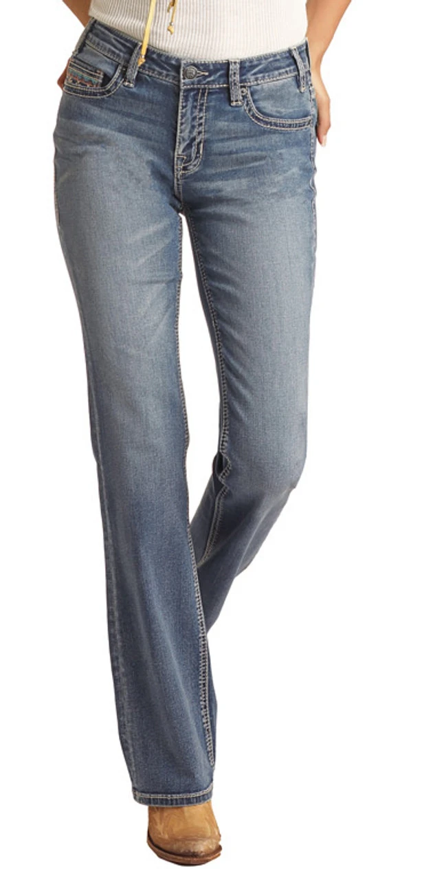 Mid Rise Extra Stretch Aqua Aztec Bootcut Jeans 2 Mid Rise Extra Stretch Aqua Aztec Bootcut Jeans - Image 2