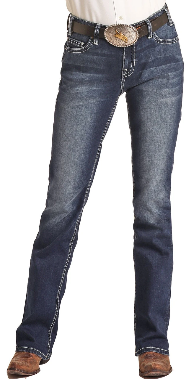 Mid Rise Extra Stretch Chevron Embroidered Bootcut Riding Jeans 2 Mid Rise Extra Stretch Chevron Embroidered Bootcut Riding Jeans - Image 2