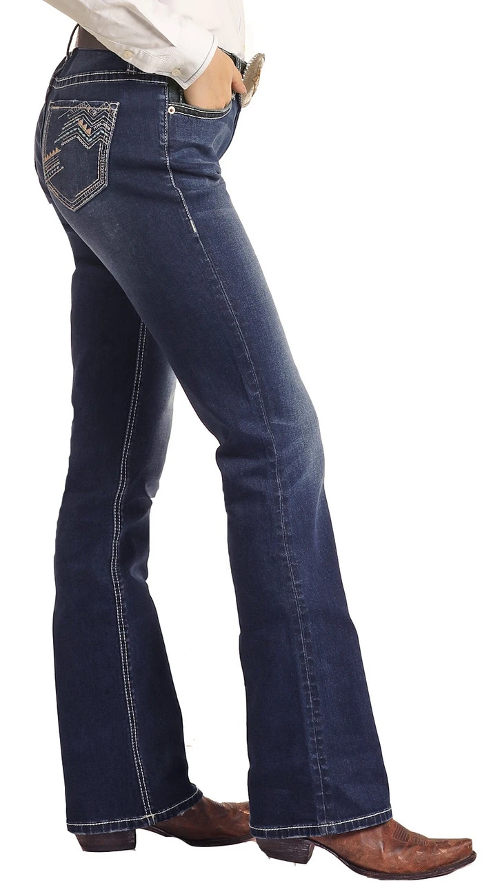 Mid Rise Extra Stretch Chevron Embroidered Bootcut Riding Jeans 3 Mid Rise Extra Stretch Chevron Embroidered Bootcut Riding Jeans - Image 3