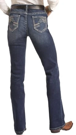 Mid Rise Extra Stretch Chevron Embroidered Bootcut Riding Jeans