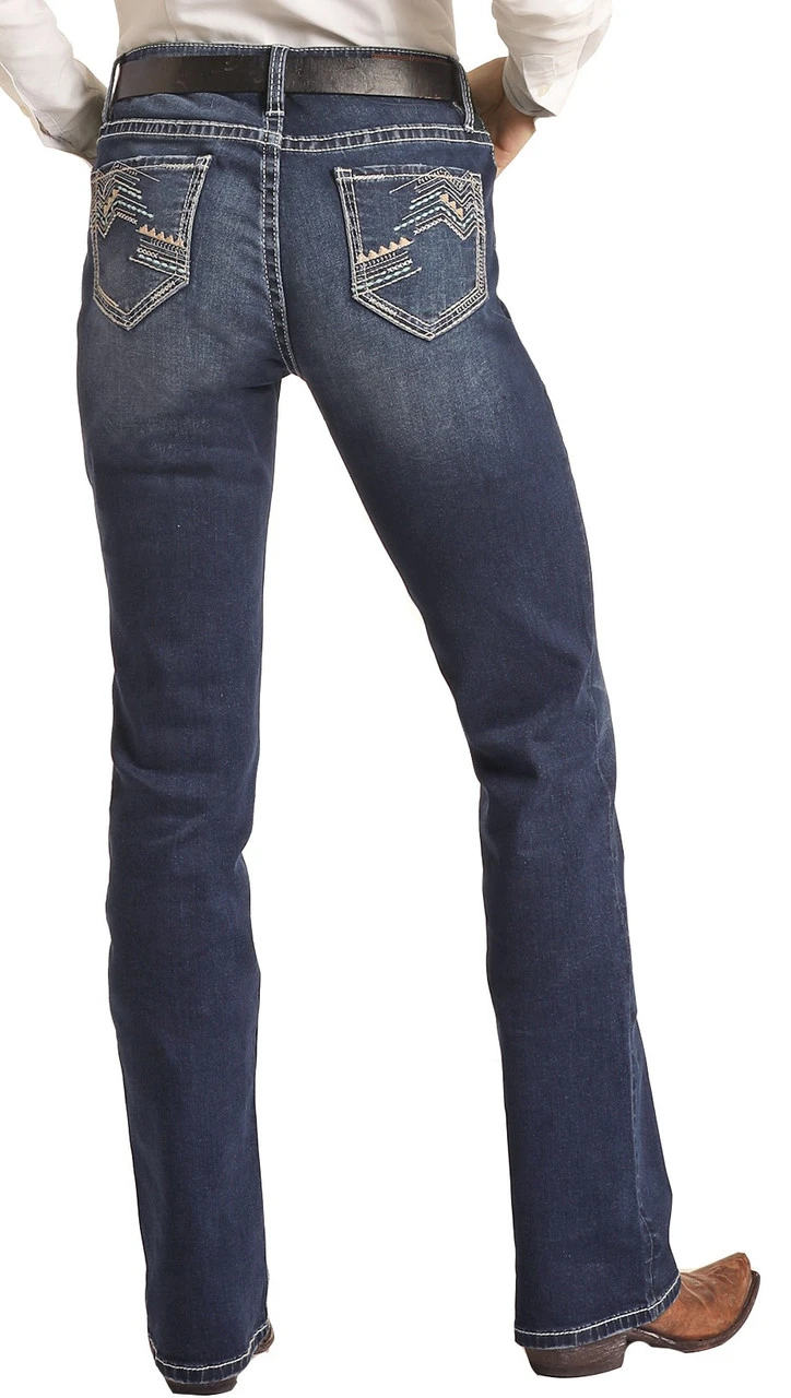 Mid Rise Extra Stretch Chevron Embroidered Bootcut Riding Jeans 1 Mid Rise Extra Stretch Chevron Embroidered Bootcut Riding Jeans