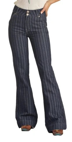 High Rise Extra Stretch Striped Jacquard Trouser Jeans