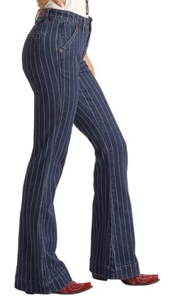 High Rise Extra Stretch Dark Wash Striped Trousers 5 High Rise Extra Stretch Dark Wash Striped Trousers -RodeoRave RRWD5HRZTX A 01331.1657559695
