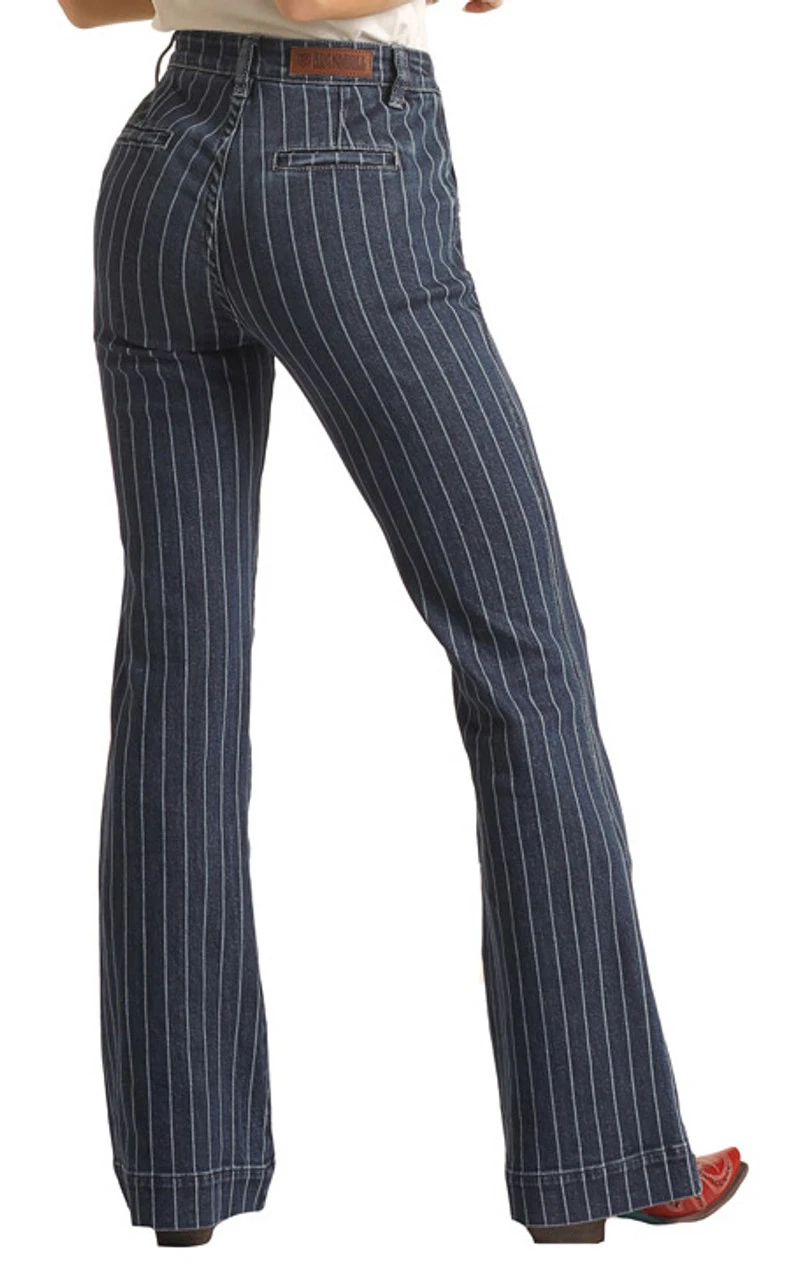 High Rise Extra Stretch Dark Wash Striped Trousers 2 High Rise Extra Stretch Dark Wash Striped Trousers - Image 2