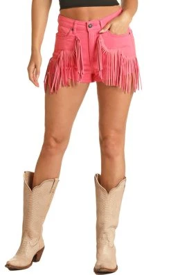 Mid Rise Extra Stretch Fringe Denim Shorts (RRWD68R0UJ)