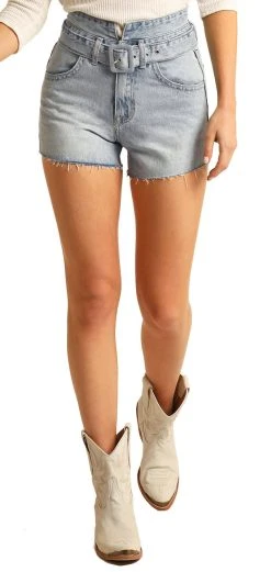 High Rise Belted Denim Shorts