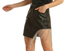 High Rise Extra Stretch Pleather Skirt With Chain Fringe 5 High Rise Extra Stretch Pleather Skirt With Chain Fringe -RodeoRave RRWD69R0LA Side 14154.1668554726
