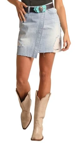 Asymmetric Closure Distressed Denim Skirt (RRWD69R0VC)