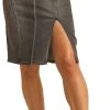 High Rise Stretch Knee Length Denim Skirt