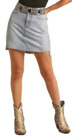 High Rise Light Wash Denim Skirt