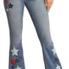 High Rise Extra Stretch Pleather Stars Flare Jeans (RRWD6HR0ST)