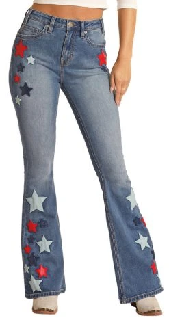 High Rise Extra Stretch Pleather Stars Flare Jeans (RRWD6HR0ST)