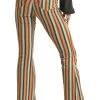 High Rise Stretch Brown Striped Pull-On Jeans
