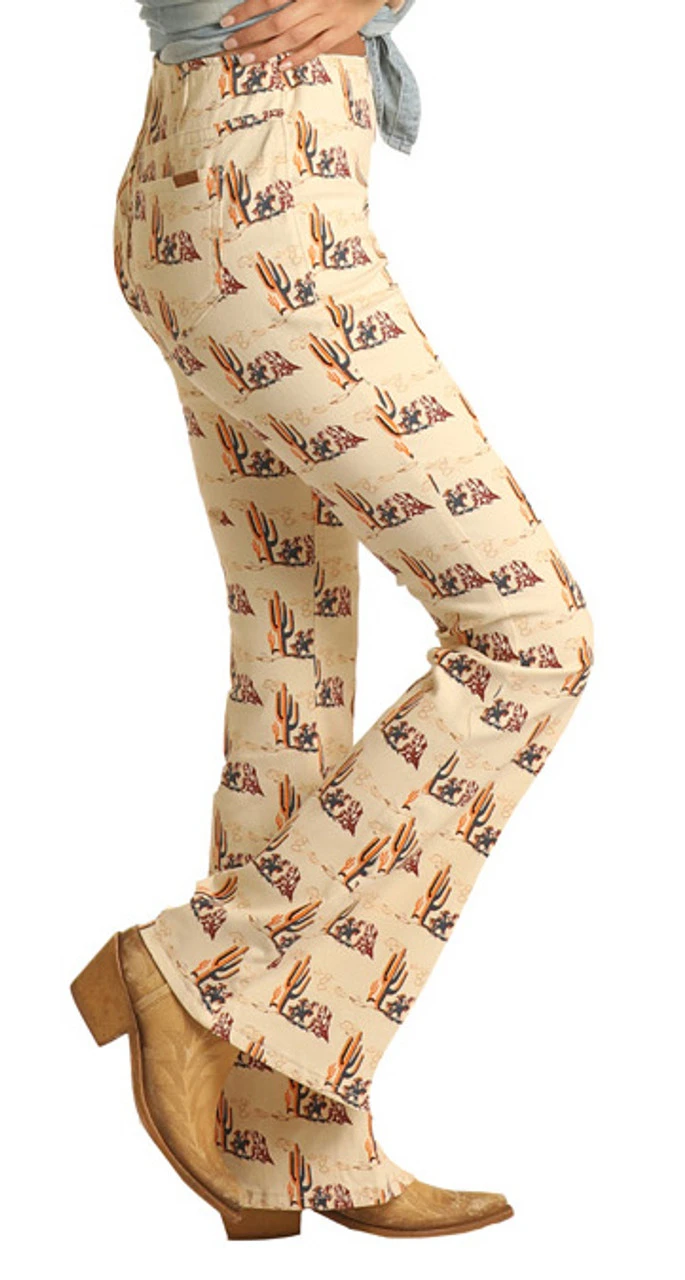 Bargain Bells High Rise Stretch Desert Print Pull-On Flare Jeans 3 Bargain Bells High Rise Stretch Desert Print Pull-On Flare Jeans - Image 3