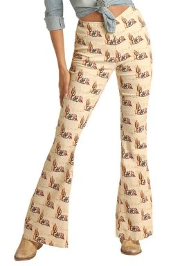 Bargain Bells High Rise Stretch Desert Print Pull-On Flare Jeans