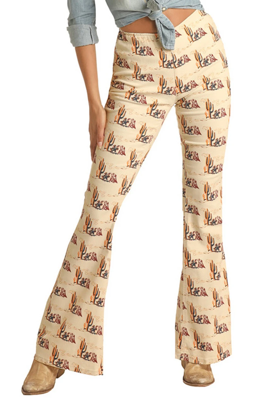 Bargain Bells High Rise Stretch Desert Print Pull-On Flare Jeans 1 Bargain Bells High Rise Stretch Desert Print Pull-On Flare Jeans