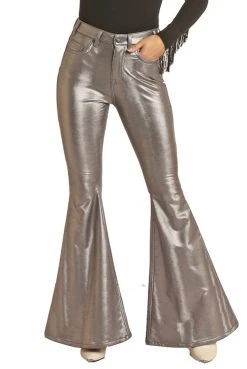 Silver Extra Stretch High Rise Bell Bottom Pants