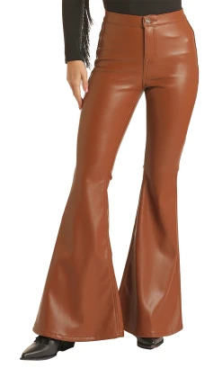 High Rise Extra Stretch Copper Pleather Bell Bottom Jeans