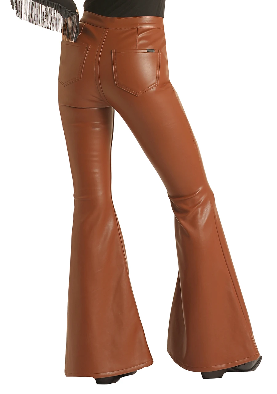 High Rise Extra Stretch Copper Pleather Bell Bottom Jeans 2 High Rise Extra Stretch Copper Pleather Bell Bottom Jeans - Image 2