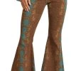 High Rise Stretch Snake Skin Bell Bottom Jeans