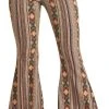 High Rise Stretch Tan Aztec Bell Bottom Jeans