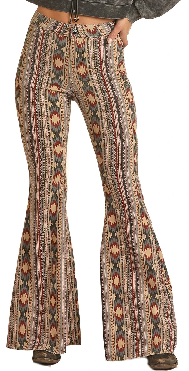 High Rise Stretch Tan Aztec Bell Bottom Jeans 1 High Rise Stretch Tan Aztec Bell Bottom Jeans