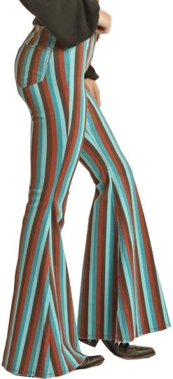 High Rise Stretch Turquoise Striped Bell Bottom Jeans -RodeoRave RRWD7PRZR7 AZ 17249.1661200933