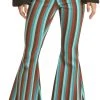 High Rise Stretch Turquoise Striped Bell Bottom Jeans