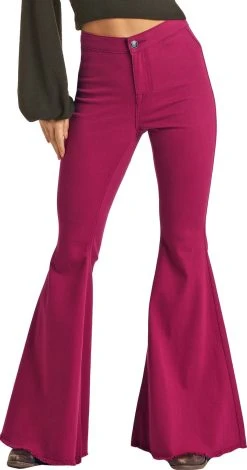 High Rise Stretch Magenta Bell Bottom Jeans