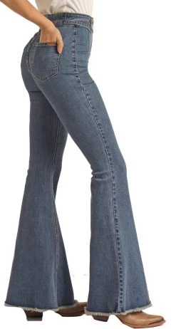 High Rise Extra Stretch Double Button Bell Bottom Jeans -RodeoRave RRWD7PRZRA AZ 27090.1661283617