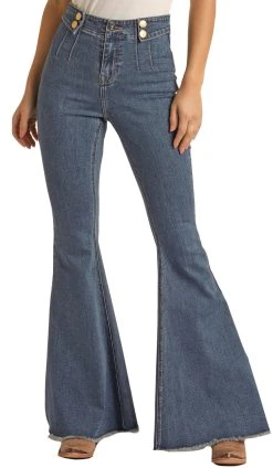 High Rise Extra Stretch Double Button Bell Bottom Jeans