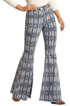 High Rise Extra Stretch Aztec Print Bell Bottom Jeans