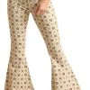 Button Bells High Rise Stretch Aztec Flare Jeans
