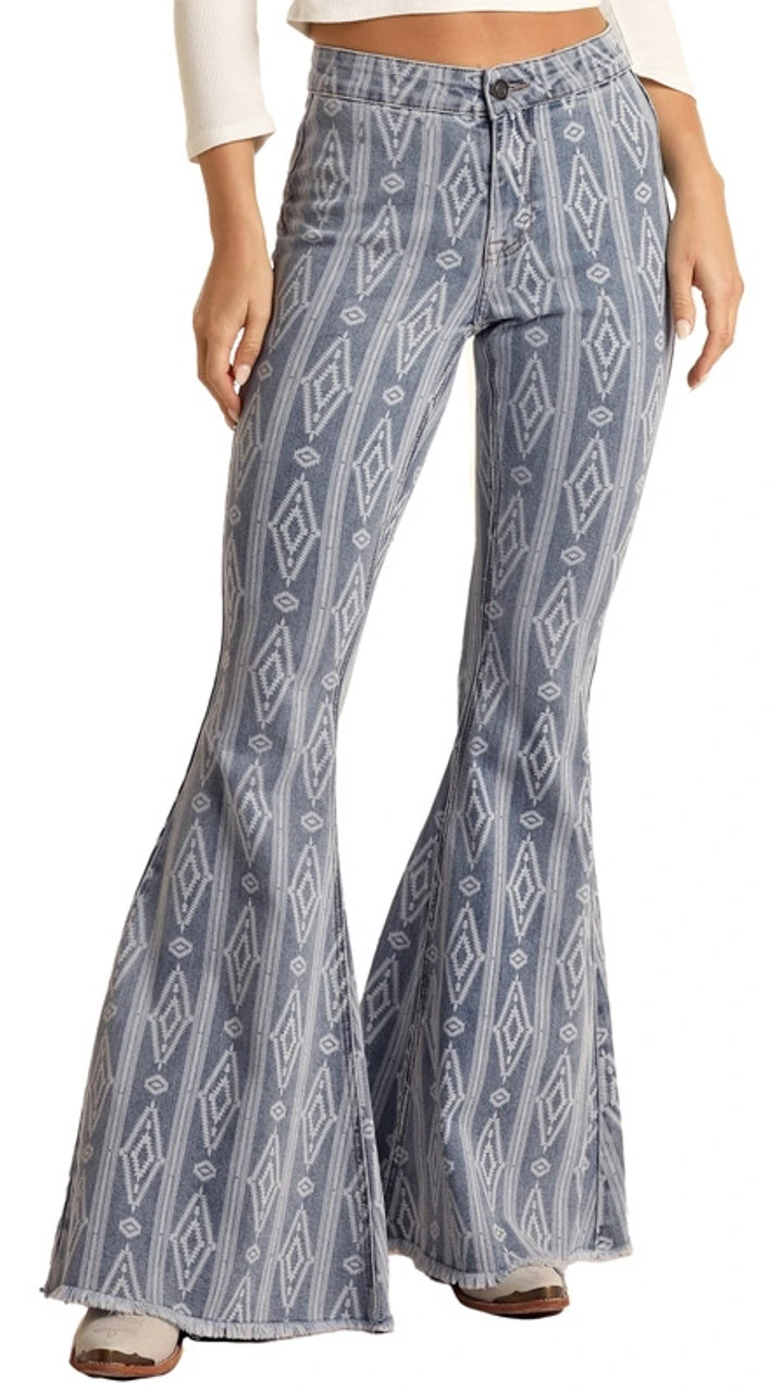 Button Bells High Rise Extra Stretch Aztec Flare Jeans 1 Button Bells High Rise Extra Stretch Aztec Flare Jeans