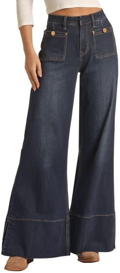 High Rise Extra Stretch Square Pocket Palazzo Flare Jeans