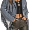 Cropped Fringe Denim Blazer