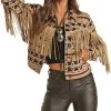 Aztec Print Fringe Denim Jacket