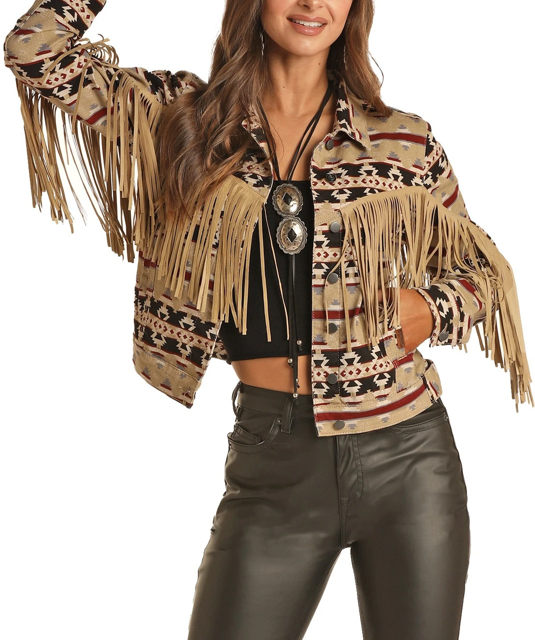 Aztec Print Fringe Denim Jacket 1 Aztec Print Fringe Denim Jacket