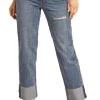 Straight Cropped High Rise Cuffed Jeans