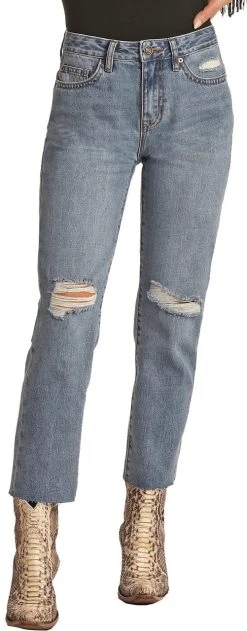 High Rise Distressed Straight Cropped Jeans
