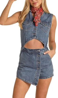 Cutout Denim Romper
