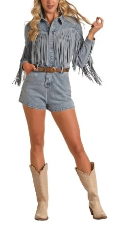 Fringe Denim Romper
