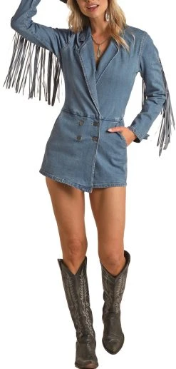 Denim Fringe Romper