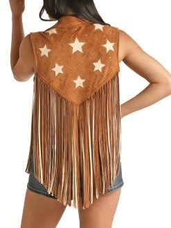 Microsuede Star Fringe Vest