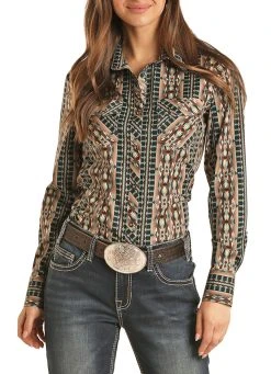 Aztec Geo Long Sleeve Snap Shirt